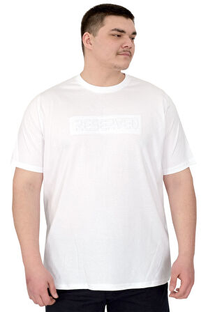 Mode XL Büyük Beden Erkek T-Shirt Bisiklet Yaka Reseve U25017 Beyaz