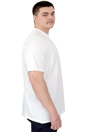 Mode XL Büyük Beden Erkek T-Shirt Bisiklet Yaka Reseve U25017 Beyaz