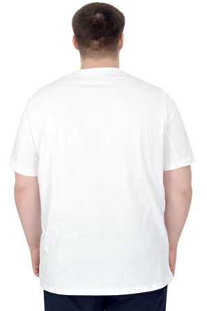 Mode XL Büyük Beden Erkek T-Shirt Bisiklet Yaka Reseve U25017 Beyaz