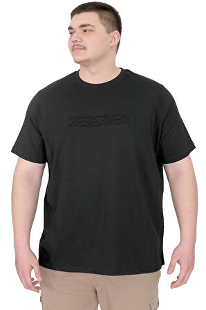 Mode XL Büyük Beden Erkek T-Shirt Bisiklet Yaka Reseve U25017 Siyah