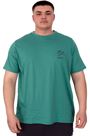 Mode XL Büyük Beden Erkek T-Shirt Bisiklet Yaka Space U25018 Çağla