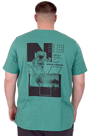 Mode XL Büyük Beden Erkek T-Shirt Bisiklet Yaka Space U25018 Çağla