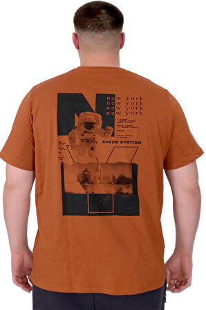 Mode XL Büyük Beden Erkek T-Shirt Bisiklet Yaka Space U25018 Tarçın