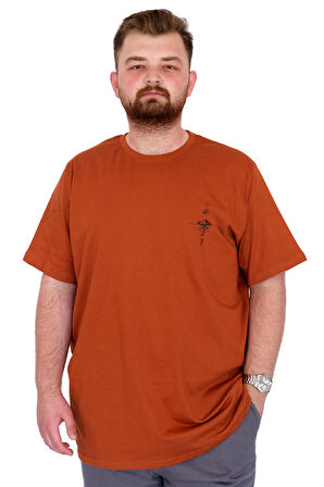 Mode XL Büyük Beden Erkek T-Shirt Bisiklet Yaka Chneyrmd U25020 Tarçın