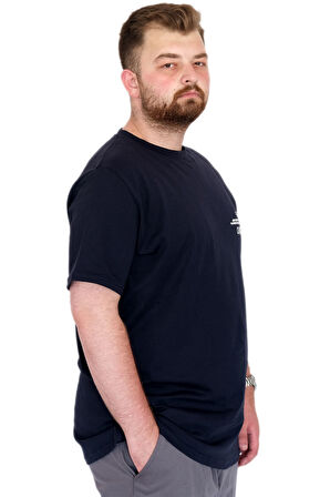 Mode XL Büyük Beden Erkek T-Shirt Bisiklet Yaka Compaes U25021 Lacivert