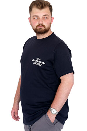 Mode XL Büyük Beden Erkek T-Shirt Bisiklet Yaka Compaes U25021 Lacivert