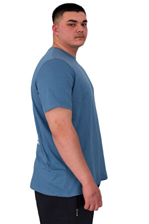 Mode XL Büyük Beden Erkek T-Shirt Bisiklet Yaka Compaes U25021 Mavi