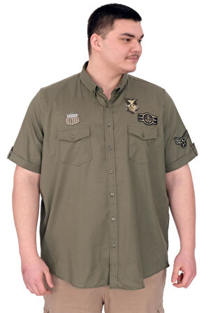 Mode XL Büyük Beden Erkek Gömlek Çift Cep Kapaklı Gabardin U25601 Haki