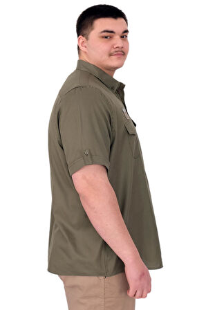 Mode XL Büyük Beden Erkek Gömlek Çift Cep Kapaklı Gabardin U25601 Haki