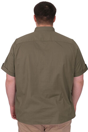 Mode XL Büyük Beden Erkek Gömlek Çift Cep Kapaklı Gabardin U25601 Haki