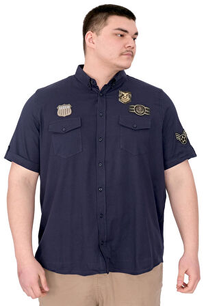 Mode XL Büyük Beden Erkek Gömlek Çift Cep Kapaklı Gabardin U25601 Lacivert