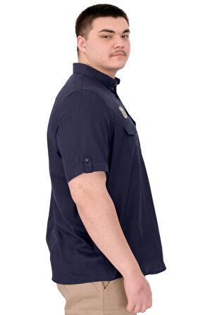 Mode XL Büyük Beden Erkek Gömlek Çift Cep Kapaklı Gabardin U25601 Lacivert