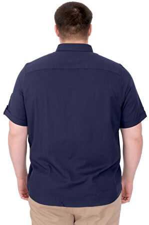 Mode XL Büyük Beden Erkek Gömlek Çift Cep Kapaklı Gabardin U25601 Lacivert