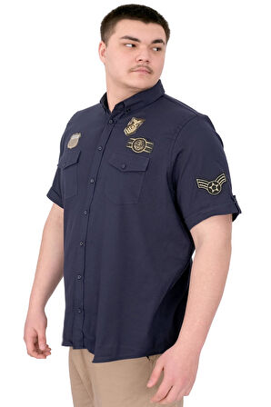 Mode XL Büyük Beden Erkek Gömlek Çift Cep Kapaklı Gabardin U25601 Lacivert