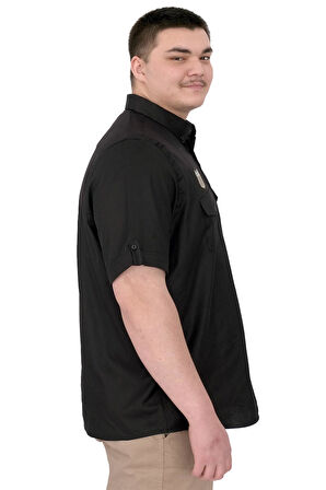 Mode XL Büyük Beden Erkek Gömlek Çift Cep Kapaklı Gabardin U25601 Siyah