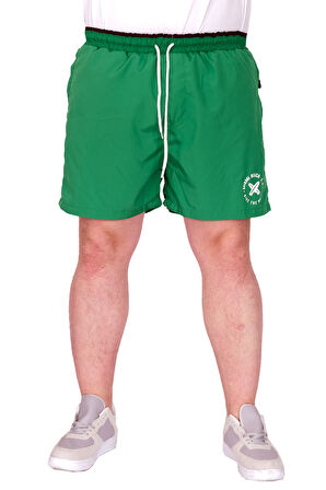 Mode XL Büyük Beden Erkek Deniz Şortu Miami Beach Baskılı Fox 25401 Yeşil