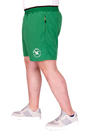 Mode XL Büyük Beden Erkek Deniz Şortu Miami Beach Baskılı Fox 25401 Yeşil