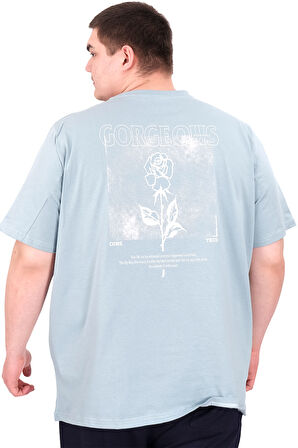 Mode XL Büyük Beden Erkek T-Shirt Bisiklet Yaka GORGEOUS U25022 Mavi