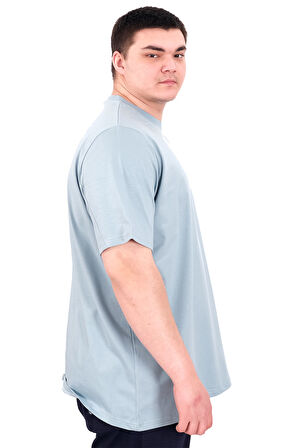 Mode XL Büyük Beden Erkek T-Shirt Bisiklet Yaka GORGEOUS U25022 Mavi