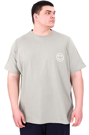 Mode XL Büyük Beden Erkek T-Shirt Bisiklet Yaka GREAT U25024 Çağla