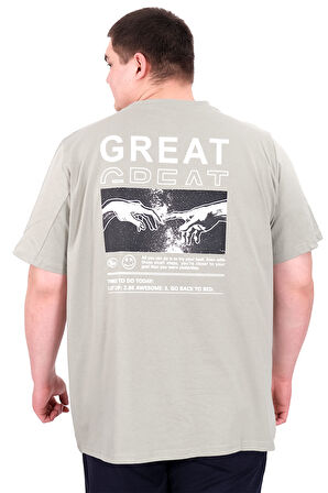 Mode XL Büyük Beden Erkek T-Shirt Bisiklet Yaka GREAT U25024 Çağla