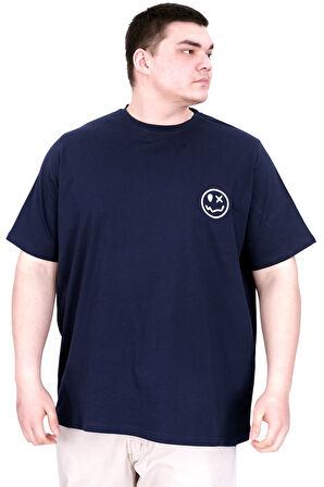 Mode XL Büyük Beden Erkek T-Shirt Bisiklet Yaka GREAT U25024 Lacivert