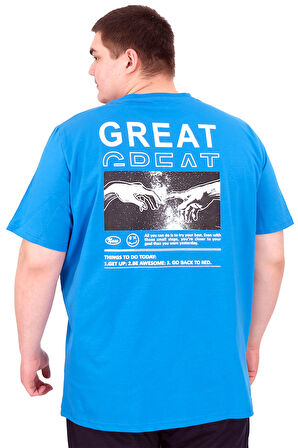 Mode XL Büyük Beden Erkek T-Shirt Bisiklet Yaka GREAT U25024 Saks