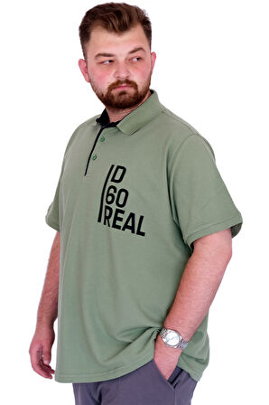 Mode XL Büyük Beden Erkek T-Shirt Polo Yaka REAL U25309 Çağla