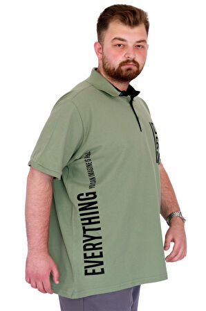 Mode XL Büyük Beden Erkek T-Shirt Polo Yaka REAL U25309 Çağla