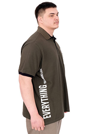 Mode XL Büyük Beden Erkek T-Shirt Polo Yaka REAL U25309 Haki