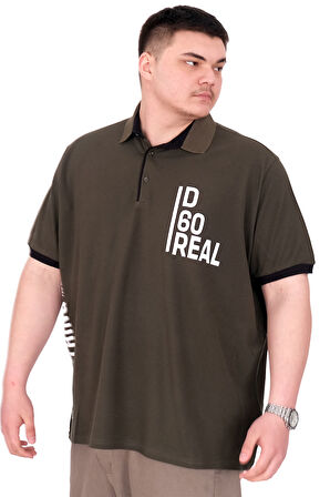 Mode XL Büyük Beden Erkek T-Shirt Polo Yaka REAL U25309 Haki