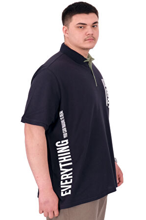 Mode XL Büyük Beden Erkek T-Shirt Polo Yaka REAL U25309 Lacivert