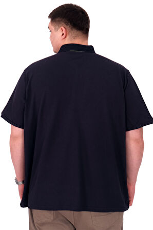 Mode XL Büyük Beden Erkek T-Shirt Polo Yaka REAL U25309 Lacivert