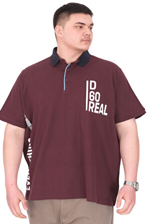 Mode XL Büyük Beden Erkek T-Shirt Polo Yaka REAL U25309 Mürdüm