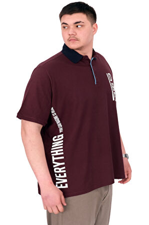 Mode XL Büyük Beden Erkek T-Shirt Polo Yaka REAL U25309 Mürdüm