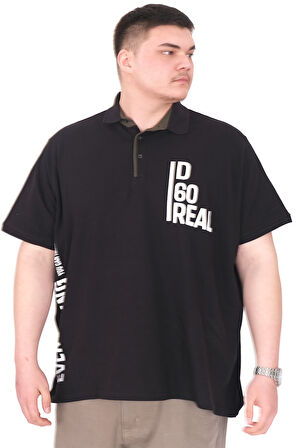 Mode XL Büyük Beden Erkek T-Shirt Polo Yaka REAL U25309 Siyah