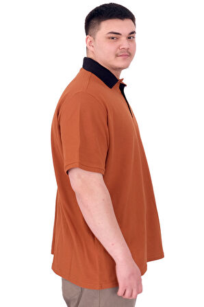 Mode XL Büyük Beden Erkek T-Shirt Polo Yaka YOURSELF U25310 Tarçın