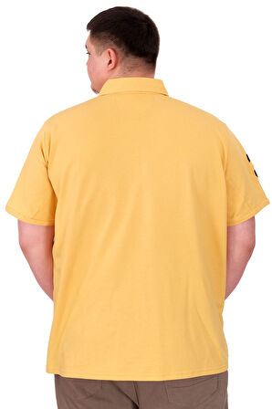 Mode XL Büyük Beden Erkek T-Shirt Polo Yaka Nakış Detaylı U25311 Hardal