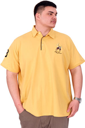 Mode XL Büyük Beden Erkek T-Shirt Polo Yaka Nakış Detaylı U25311 Hardal