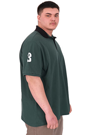 Mode XL Büyük Beden Erkek T-Shirt Polo Yaka Nakış Detaylı U25311 Nefti