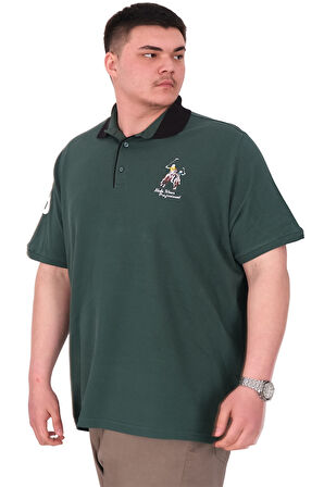 Mode XL Büyük Beden Erkek T-Shirt Polo Yaka Nakış Detaylı U25311 Nefti