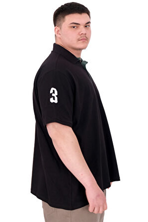 Mode XL Büyük Beden Erkek T-Shirt Polo Yaka Nakış Detaylı U25311 Siyah