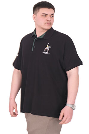Mode XL Büyük Beden Erkek T-Shirt Polo Yaka Nakış Detaylı U25311 Siyah