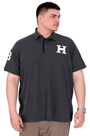 Mode XL Büyük Beden Erkek T-Shirt Polo Yaka H BROUDED U25312 Antrasit