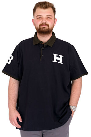 Mode XL Büyük Beden Erkek T-Shirt Polo Yaka H BROUDED U25312 Lacivert