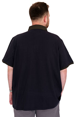Mode XL Büyük Beden Erkek T-Shirt Polo Yaka H BROUDED U25312 Lacivert