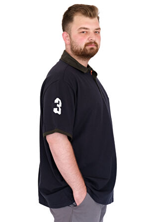 Mode XL Büyük Beden Erkek T-Shirt Polo Yaka H BROUDED U25312 Lacivert