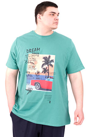 Mode XL Büyük Beden Erkek Baskılı T-Shirt Palm Dream U25026 Çağla