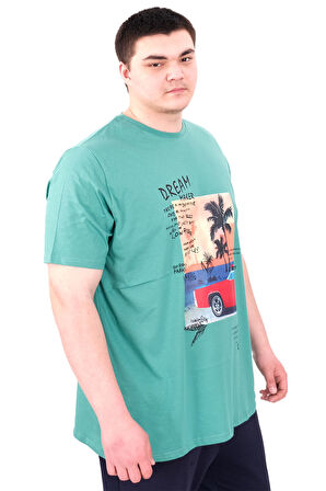 Mode XL Büyük Beden Erkek Baskılı T-Shirt Palm Dream U25026 Çağla