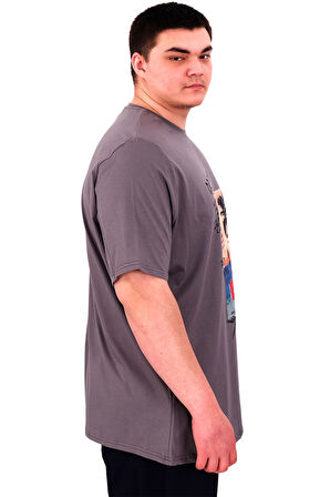 Mode XL Büyük Beden Erkek Baskılı T-Shirt Palm Dream U25026 Füme